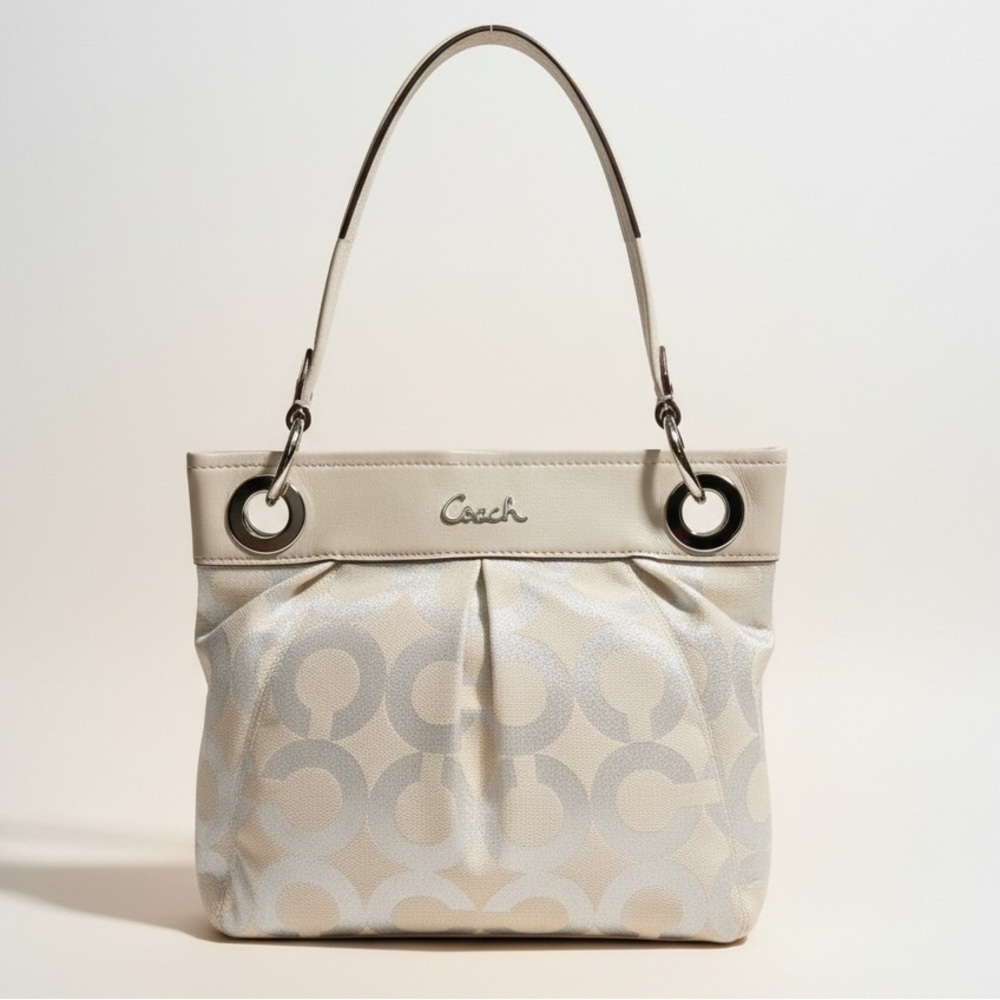 Coach Ashley Cream/Metallic Silver "Op Art" Shoulder Bag
